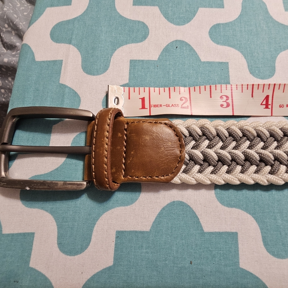 Braided Leather and Fabric Belt - Brown and Gray